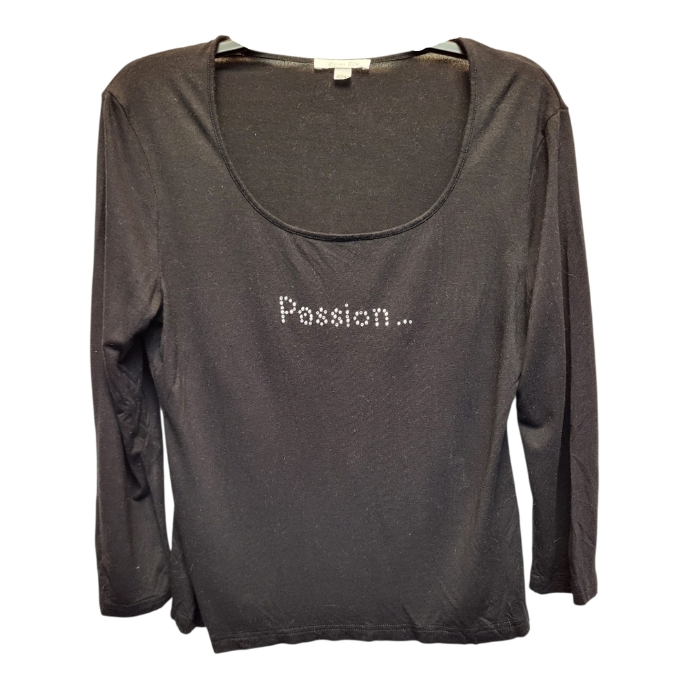 Agnes Flow Chic Black Fitted 3/4 Sleeve 'Passion' T-shirt- Size 42/44 (XL/XXL)